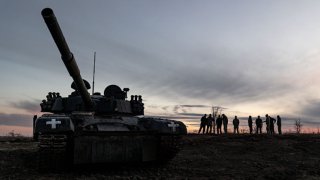 Ukrainian army soldiers of the 22nd brigade during tank training as Russia-Ukraine war continues in Donetsk Oblast, Ukraine on October 29, 2023.