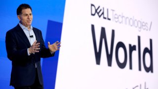 Michael Dell, chairman and chief executive officer of Dell Inc., speaks during the Dell Technologies World conference in Las Vegas, Nevada, US, on Monday, May 20, 2024.