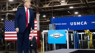 US President Donald Trump arrives to speak about the United States – Mexico – Canada agreement, known as USMCA, during a visit to Dana Incorporated, an auto supplier manufacturer, in Warren, Michigan, January 30, 2020.