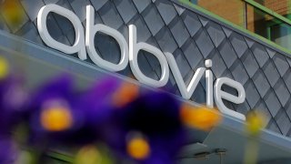 A sign stands outside an Abbvie facility in Cambridge, Massachusetts.