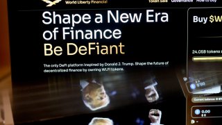 The World Liberty Financial website arranged on a smartphone in New York, US, on Wednesday, Feb. 12, 2025.