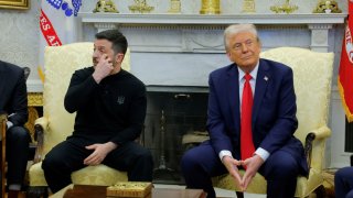 U.S. President Donald Trump meets with Ukrainian President Volodymyr Zelenskiy at the White House in Washington, D.C., U.S., Feb. 28, 2025. 