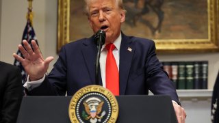 U.S. President Donald Trump makes an announcement about an investment from Taiwan Semiconductor Manufacturing Company (TSMC), in the Roosevelt Room at the White House in Washington, D.C., U.S., March 3, 2025. 