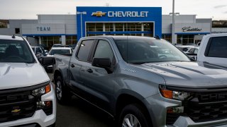 Chevrolet Silverado trucks at a Chevrolet dealership in Vallejo, California, US, on Monday, March 3, 2025.