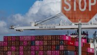 A cargo ship full of shipping containers at the port of Oakland as trade tensions escalate over U.S. tariffs, in Oakland, California, on March 6, 2025.