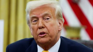 U.S. President Donald Trump delivers remarks in the Oval Office of the White House in Washington, D.C., U.S., March 7, 2025. 