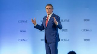 Secretary of the US Department of the Interior Doug Burgum speaks at CERAWeek by S&P Global in Houston, Tuesday, March 12, 2025.