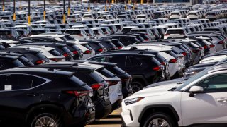 Vehicles are parked in lots at the Toyota Motor Manufacturing plant in Cambridge, Ontario, Canada, March 13, 2025. 