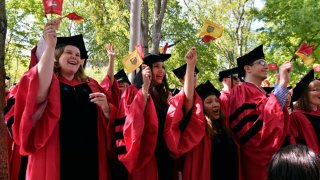 Students attend the Harvard University 2018 Commencement exercises on May 24, 2018 in Cambridge, Massachusetts.