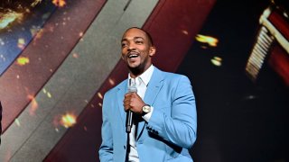 Anthony Mackie speaks onstage during the “Captain America: Brave New World” DC Tour Stop at U.S. Navy Memorial Foundation and Heritage Center on February 12, 2025 in Washington, DC. 