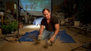 Foley artist Gary Hecker recreates sounds (in this case, galloping horses) on the Foley sound stage at Todd-AO Studios in Santa Monica, California, July 3, 2012.