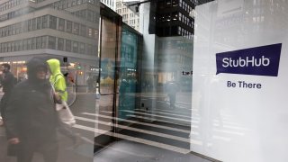 The StubHub logo is seen in a former store in New York City on April 18, 2024.