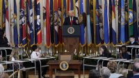 President Donald Trump speaks at an education event and executive order signing in the East Room of the White House in Washington, on March 20, 2025.