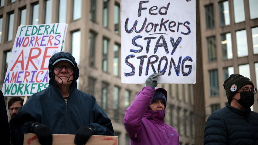 A rally in support of federal workers at the Office of Personnel Management in Washington on Feb. 5.