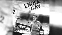 Japan/USA: Colonel Paul Tibbets standing by the Enola Gay's cockpit before taking off for the bombing of Hiroshima, 6 August 1945. (Photo by: Pictures from History/Universal Images Group via Getty Images)