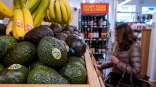 Avocados and bananas from Mexico at a grocery store in San Francisco