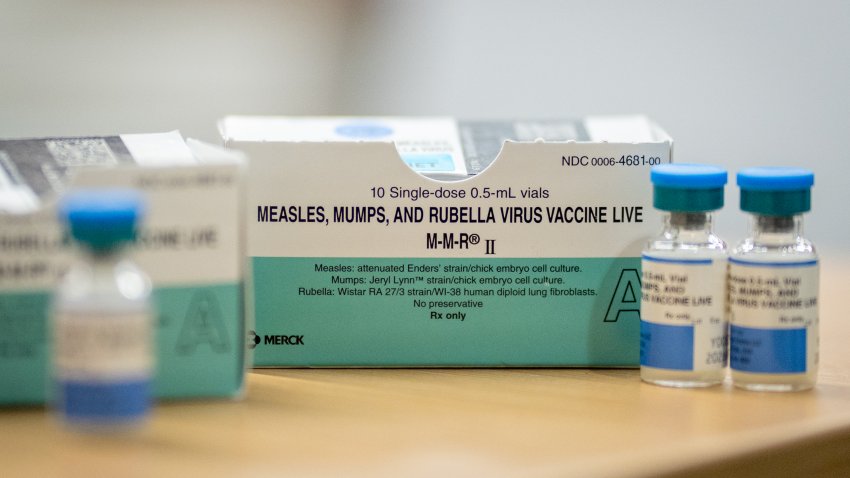 Boxes and vials of the Measles, Mumps and Rubella Virus Vaccine