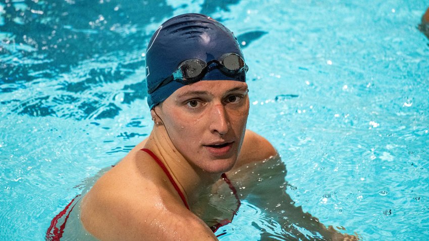 Lia Thomas, formerly of Penn's swim team, during an Ivy League meet in 2022.