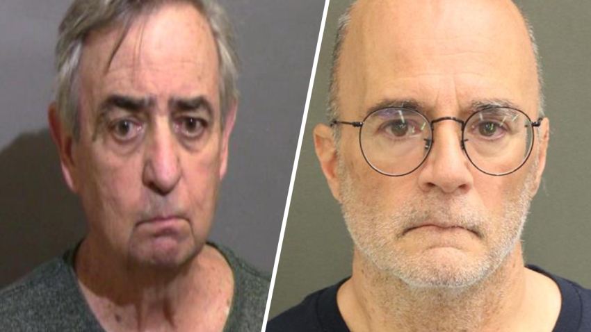 At right, John Taggart, who formerly worked as a priest at St. Thomas the Apostle in Wilmington, Del. and, at left, schoolteacher Christopher Crisona, pictured after his recent apprehension on child sex charges in Florida.