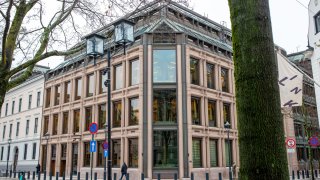 The facade of Norway’s central bank, also known as Norges Bank, in Oslo, Norway.