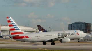 An American Airlines plane on the runway at Miami International Airport in Miami, Florida, on Oct. 25, 2024.