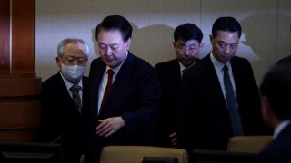 South Korea’s impeached President Yoon Suk Yeol arrives for his impeachment trial at the Constitutional Court in Seoul, South Korea, on Jan. 