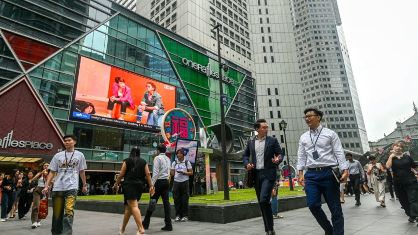 Singapore’s Raffles Place at lunchtime.
