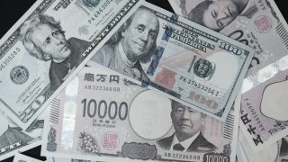 The dollar began Monday on a weak note after significant losses last week due to a potentially weakening U.S. labor market, while concerns over a global trade war led investors to safe havens, lifting the yen and the Swiss franc.