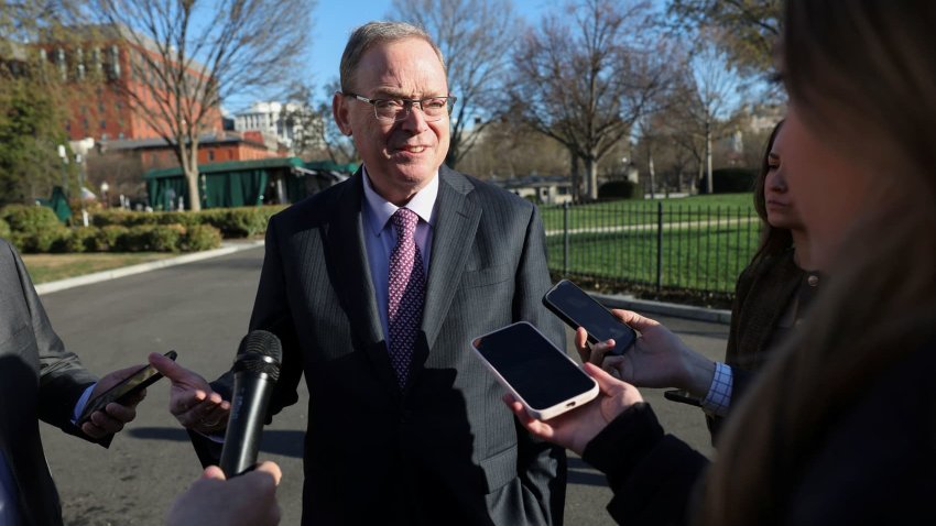 White House economic adviser Kevin Hassett speaks with reporters in the driveway outside the West Wing of the White House in Washington, DC, U.S., March 19, 2025. 