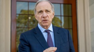 Ray Dalio, billionaire and founder of Bridgewater Associates, speaks to members of the media while departing a meeting with House Budget Committee Republicans on Capitol Hill in Washington, D.C., on March 25, 2025.