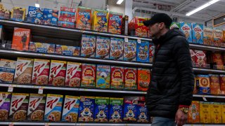 People shop at a grocery store in Manhattan on April 01, 2025, in New York City.