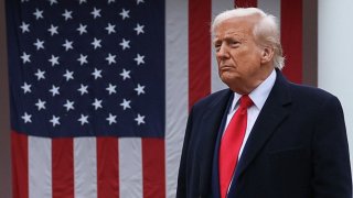 U.S. President Donald Trump stands, after delivering remarks on tariffs, in the Rose Garden at the White House in Washington, D.C., U.S., April 2, 2025. 