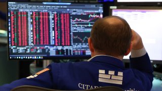 A trader works on the floor of the New York Stock Exchange (NYSE) in New York City, on April 4, 2025.