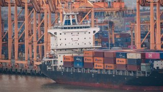 A container ship anchored at the Tan Vu port in Hai Phong, Vietnam, on Monday, March 18, 2024. Vietnam is scheduled to release exports figures on March 25.