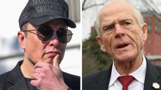Elon Musk (L), and Peter Navarro (R).