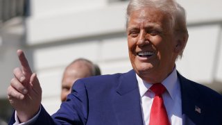 U.S. President Donald Trump at an event with the racing champions from NASCAR Cup Series, NTT IndyCar Series, and IMSA WeatherTech SportsCar Championship, at the White House in Washington, D.C., on April 9, 2025.