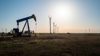 An oil pumpjack is seen in a field on April 08, 2025 in Nolan, Texas.
