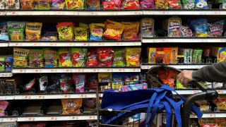 Candy is displayed for sale, as U.S. Health and Human Services (HHS) Secretary Robert F. Kennedy, Jr., along with FDA Commissioner Marty Makary, announce the FDA’s intent to remove from the U.S. food supply “petroleum-based synthetic” food dyes, which are present in numerous foods such as breakfast cereals, candy, snacks, and beverages, at a grocery store in Medford, Massachusetts, U.S., April 22, 2025.