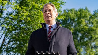 US Secretary of Treasury, Scott Bessent walking to a interview at the White House on April 28, 2025 in Washington, D.C.