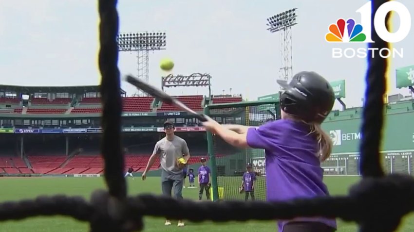 Red Sox let military kids play softball on the field at Fenway