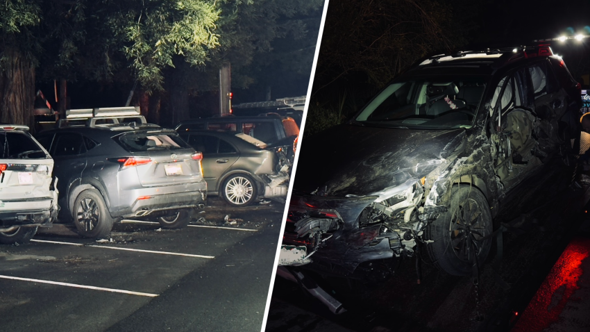 Vehicles damaged in Mill Valley following an alleged hit-and-run collision involving a driver accused of driving under the influence.