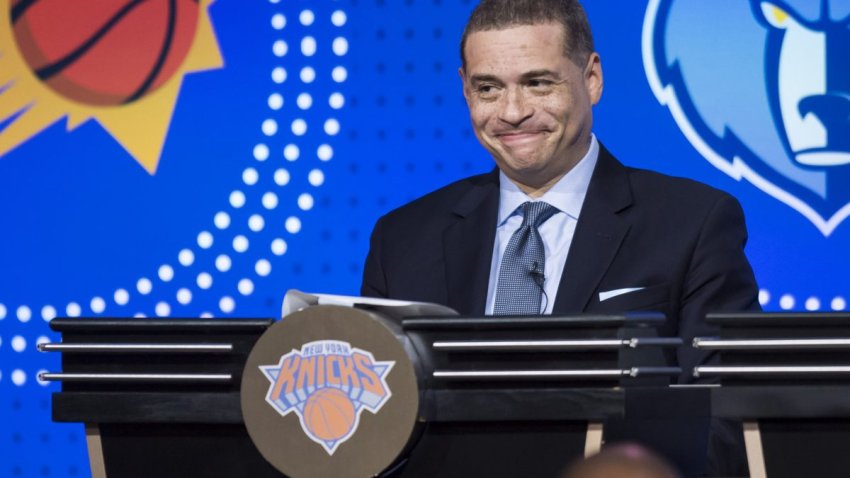 May 15, 2018; Chicago, IL, USA; New York Knicks General Manager Scott Perry during the 2018 NBA Draft Lottery at the Palmer House Hilton. Mandatory Credit: Patrick Gorski-USA TODAY Sports