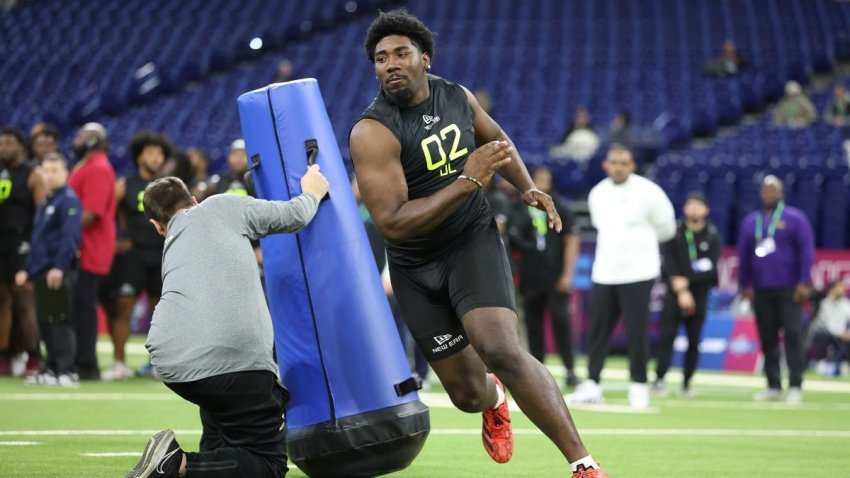 INDIANAPOLIS, INDIANA – FEBRUARY 27: Darius Alexander #DL02 of Toledo participates in the 40-yard dash during the NFL Scouting Combine at Lucas Oil Stadium on February 27, 2025 in Indianapolis, Indiana. (Photo by Stacy Revere/Getty Images)