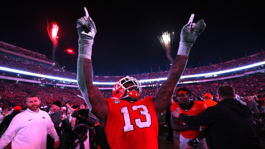 ATHENS, GEORGIA – NOVEMBER 16: Mykel Williams #13 of the Georgia Bulldogs reacts after defeating the Tennessee Volunteers 31-17 at Sanford Stadium on November 16, 2024 in Athens, Georgia (Photo by Kevin C. Cox/Getty Images)