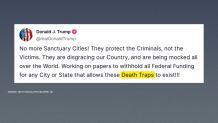 In a social media post, President Trump described sanctuary cities as "death traps."