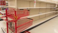 Empty shelves are visible at a Target retail store in Contra Costa County, San Ramon, California.
