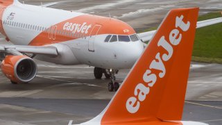 EasyJet passenger aircraft on the tarmac at London Southend Airport in Southend-on-Sea, U.K., on May 3, 2024.