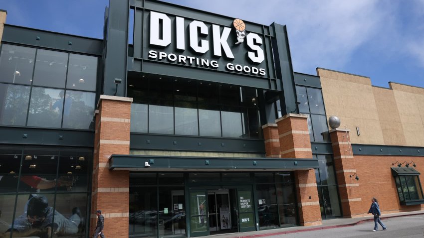 A sign is posted in front of a Dick’s Sporting Goods store on September 04, 2024 in Daly City, California. 