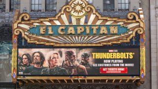 The El Capitan Theatre’s marquee promoting the new Marvel film ‘Thunderbolts’ on May 2, 2025 in Hollywood, California, U.S.