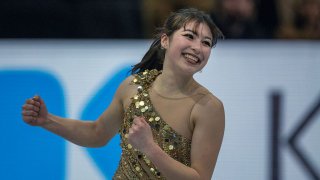 Alysa Liu of the United States reacts after her gold medal performance at the ISU World Figure Skating Championships 2025 at TD Garden on March 28th, 2025, in Boston, Massachusetts, United States.